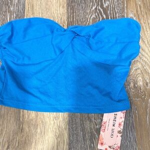 SHEIN Bright Blue Strapless Twist Front Tube Top